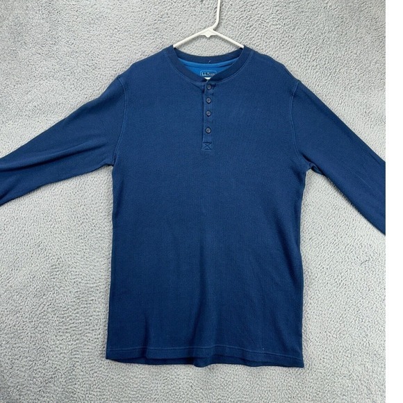 L.L. Bean Henley T-Shirt Adult Medium Blue Long Sleeve Tee Stretch Mens NEW A18
